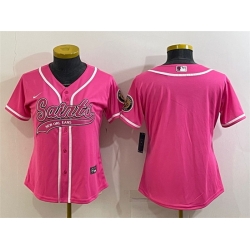 Women New Orleans Saints Blank Pink With Patch Cool Base Stitched Baseball Jersey