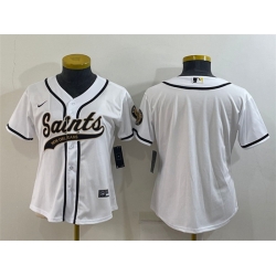 Women New Orleans Saints Blank White With Patch Cool Base Stitched Baseball Jersey