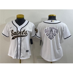 Women New Orleans Saints White Team Big Logo With Patch Cool Base Stitched Baseball Jersey