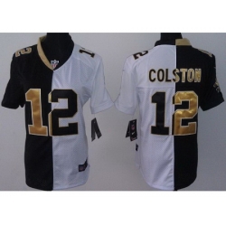 Women Nike New Orleans Saints 12 Marques Colston Black White Split NFL Jerseys