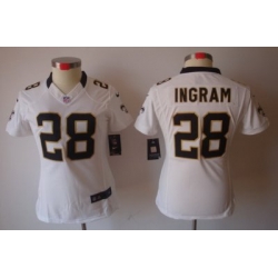 Women Nike New Orleans Saints 28 Mark Ingram White Game LIMITED Nike NFL Jerseys