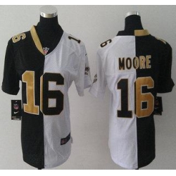 Womens Nike New Orleans Saints 16 Lance Moore Black and White Split NFL Jersey