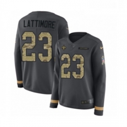Womens Nike New Orleans Saints 23 Marshon Lattimore Limited Black Salute to Service Therma Long Sleeve NFL Jersey
