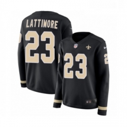 Womens Nike New Orleans Saints 23 Marshon Lattimore Limited Black Therma Long Sleeve NFL Jersey