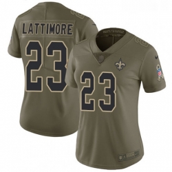 Womens Nike New Orleans Saints 23 Marshon Lattimore Limited Olive 2017 Salute to Service NFL Jersey
