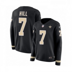 Womens Nike New Orleans Saints 7 Taysom Hill Limited Black Therma Long Sleeve NFL Jersey