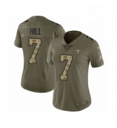 Womens Nike New Orleans Saints 7 Taysom Hill Limited Olive Camo 2017 Salute to Service NFL Jersey