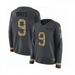 Womens Nike New Orleans Saints 9 Drew Brees Limited Black Salute to Service Therma Long Sleeve NFL Jersey