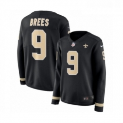 Womens Nike New Orleans Saints 9 Drew Brees Limited Black Therma Long Sleeve NFL Jersey
