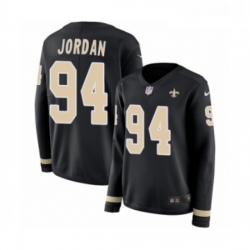 Womens Nike New Orleans Saints 94 Cameron Jordan Limited Black Therma Long Sleeve NFL Jersey