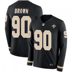 Saints 90 Malcom Brown Black Team Color Youth Stitched Football Limited Therma Long Sleeve Jersey