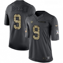 Youth Nike New Orleans Saints 9 Drew Brees Limited Black 2016 Salute to Service NFL Jersey