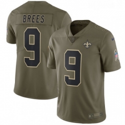 Youth Nike New Orleans Saints 9 Drew Brees Limited Olive 2017 Salute to Service NFL Jersey