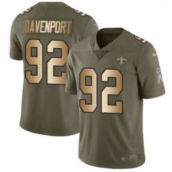 Youth Nike New Orleans Saints 92 Marcus Davenport Olive Gold Stitched NFL Limited 2017 Salute to Service Jersey