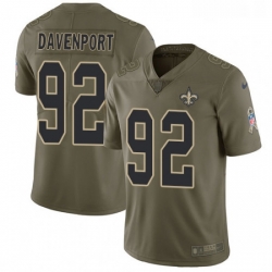 Youth Nike New Orleans Saints 92 Marcus Davenport Olive Stitched NFL Limited 2017 Salute to Service Jersey