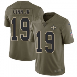 Youth Nike Saints #19 Ted Ginn Jr Olive Stitched NFL Limited 2017 Salute to Service Jersey