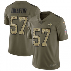 Youth Nike Saints #57 Alex Okafor Olive Camo Stitched NFL Limited 2017 Salute to Service Jersey