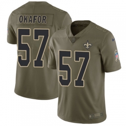 Youth Nike Saints #57 Alex Okafor Olive Stitched NFL Limited 2017 Salute to Service Jersey
