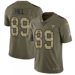 Youth Nike Saints #89 Josh Hill Olive Camo Stitched NFL Limited 2017 Salute to Service Jersey