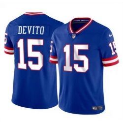 Men New York Giants 15 Tommy DeVito Royal Throwback Limited Stitched Jersey