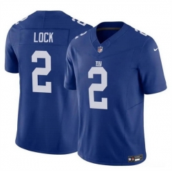 Men New York Giants 2 Drew Lock Blue 2023 F U S E  Vapor Untouchable Limited Stitched Jersey