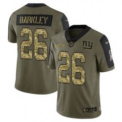 Men New York Giants 26 Saquon Barkley 2021 Salute To Service Olive Camo Limited Stitched Jersey