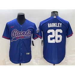 Men New York Giants 26 Saquon Barkley Blue With Patch Cool Base Stitched Baseball Jersey
