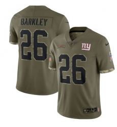 Men New York Giants 26 Saquon Barkley Olive 2022 Salute To Service Limited Stitched Jersey