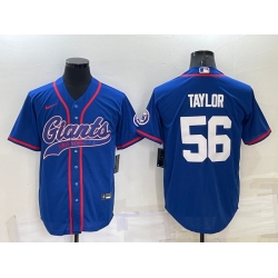 Men New York Giants 56 Lawrence Taylor Blue Cool Base Stitched Baseball Jersey