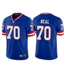 Men New York Giants 70 Evan Neal Royal Classic Retired Player Stitched Game Jersey