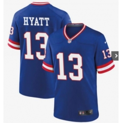 Men New York Giants Jalin Hyatt #13 Royal Classic Stitched 2023 F.U.S.E Jersey