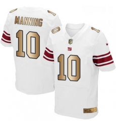 Mens Nike New York Giants 10 Eli Manning Elite WhiteGold NFL Jersey