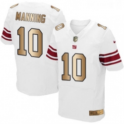 Mens Nike New York Giants 10 Eli Manning Elite WhiteGold NFL Jersey