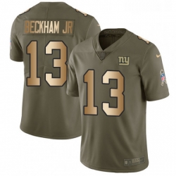 Mens Nike New York Giants 13 Odell Beckham Jr Limited OliveGold 2017 Salute to Service NFL Jersey