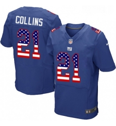 Mens Nike New York Giants 21 Landon Collins Elite Royal Blue Home USA Flag Fashion NFL Jersey