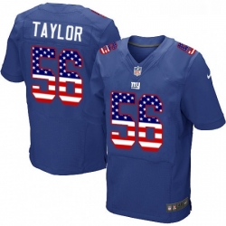 Mens Nike New York Giants 56 Lawrence Taylor Elite Royal Blue Home USA Flag Fashion NFL Jersey
