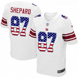 Mens Nike New York Giants 87 Sterling Shepard Elite White Road USA Flag Fashion NFL Jersey
