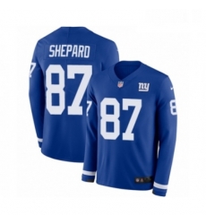 Mens Nike New York Giants 87 Sterling Shepard Limited Royal Blue Therma Long Sleeve NFL Jersey