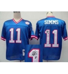 New York Giants 11 Phil Simms Blue Throwback M&N Signed NFL Jerseys