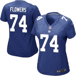 Nike Giants #74 Ereck Flowers Royal Blue Team Color Women's Stitched NFL Elite Jersey