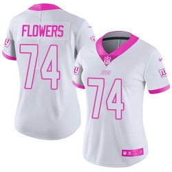 Nike Giants #74 Ereck Flowers White Pink Womens Stitched NFL Limited Rush Fashion Jersey