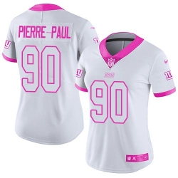 Nike Giants #90 Jason Pierre Paul White Pink Womens Stitched NFL Limited Rush Fashion Jersey