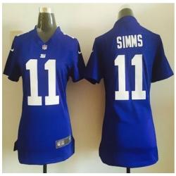 Women New Giants #11 Phil Simms Royal Blue Team Color Stitched NFL Elite Jersey