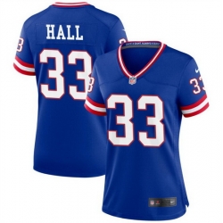 Women New York Giants 33 Hassan Hall Blue Throwback Stitched Jersey 28Run Small 29