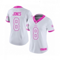 Womens New York Giants 8 Daniel Jones Limited White Pink Rush Fashion Football Jersey