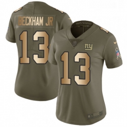 Womens Nike New York Giants 13 Odell Beckham Jr Limited OliveGold 2017 Salute to Service NFL Jersey