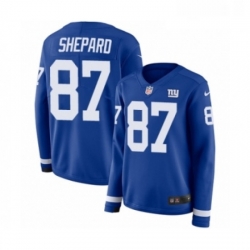 Womens Nike New York Giants 87 Sterling Shepard Limited Royal Blue Therma Long Sleeve NFL Jersey