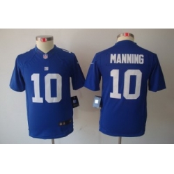 Nike Youth New York Giants #10 Manning Blue Limited NFL Jerseys