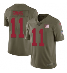 Youth Nike Giants #11 Phil Simms Olive Stitched NFL Limited 2017 Salute to Service Jersey