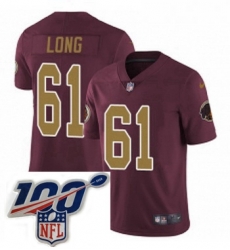 Mens Nike Washington Redskins 61 Spencer Long Burgundy RedGold Number Alternate 80TH Anniversary Vapor Untouchable Limited Stitched 100th anniversary Neck 